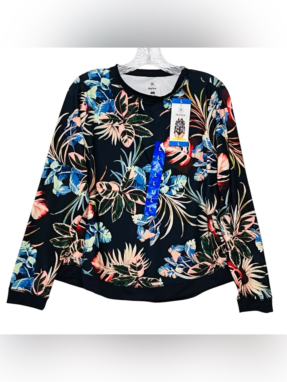 Hurley Women's Swimwear UPF50+ Tropical Floral Shirt Long Sleeve Rashguard Top L - Picture 2 of 10